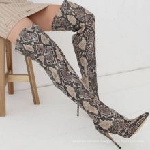 Sexy dress fashion high heel over knee snake print stretch boot  colorful plus size lady boot